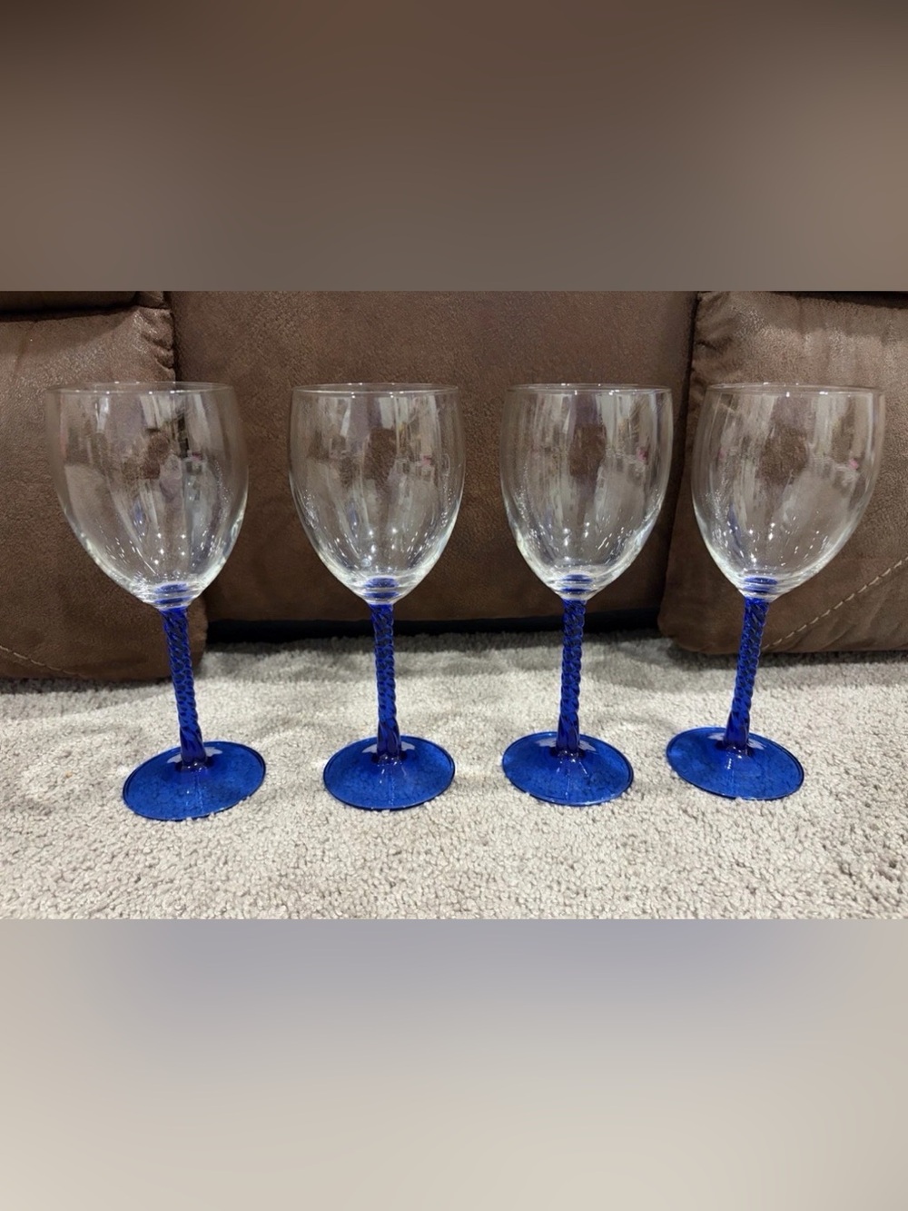 Blue Stem Crystal Wine Glasses - Set of 4